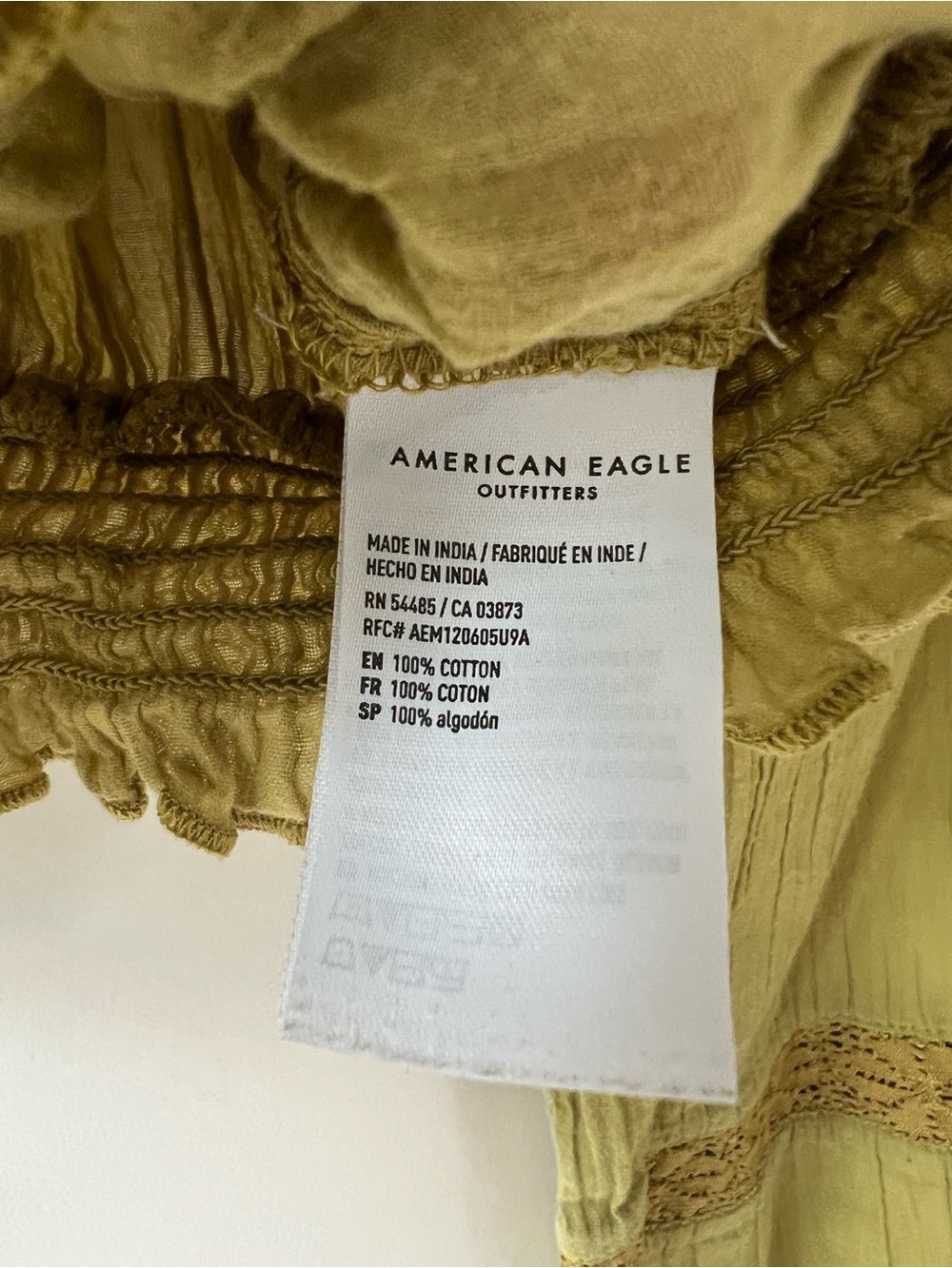 American Eagle Boho Festival Green Lace Smocked Waist Long Sleeve Crop Blouse XS - Picture 6 of 9